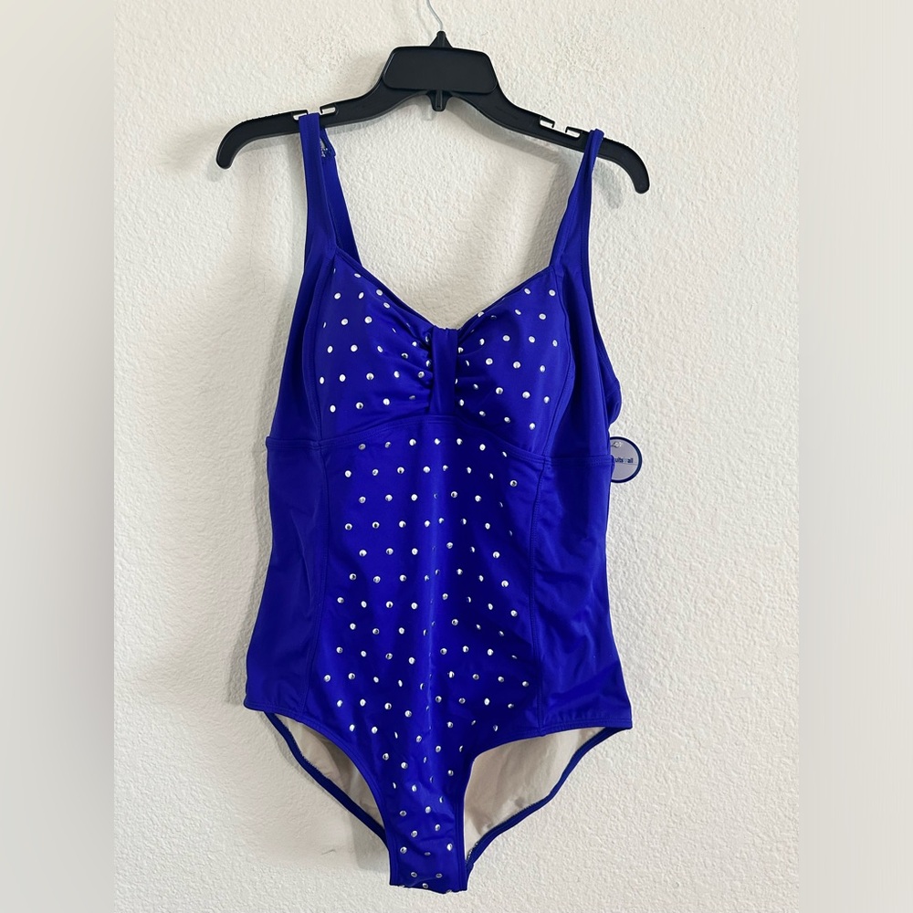 NWT Swimsuits for All colorblock v-neck one piece New Plus Size 18 color  blue